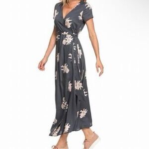 Roxy Floral Wrap Maxi Dress Boho Short Sleeve Beach Size XS